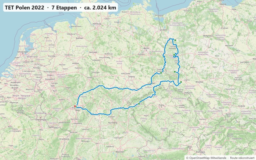 Karte der gefahrenen Route: TET Polen 2022