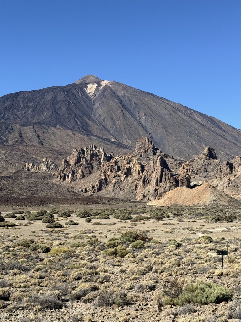 Gipfel des Teide hinter den Felsnadeln der Roques de García